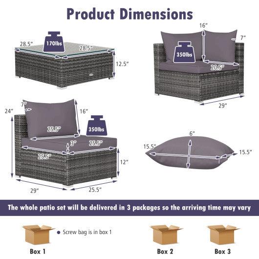 7 Pieces Patio Rattan Furniture Set Sectional Sofa Garden Cushion-Gray at Set Shop and Smile