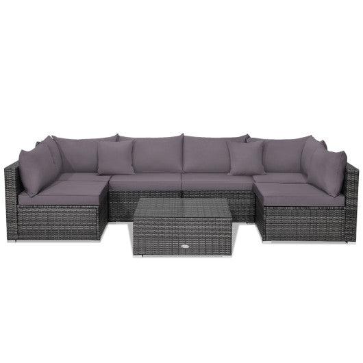 7 Pieces Patio Rattan Furniture Set Sectional Sofa Garden Cushion-Gray at Set Shop and Smile