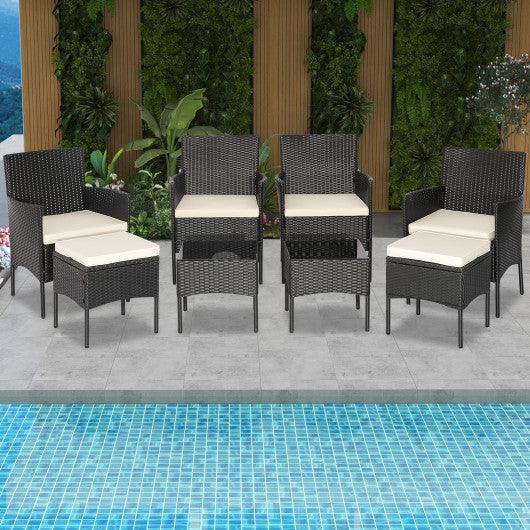 8 Pieces Patio Wicker Conversation Set with 2 Coffee Tables and 2 Ottomans at Set Shop and Smile