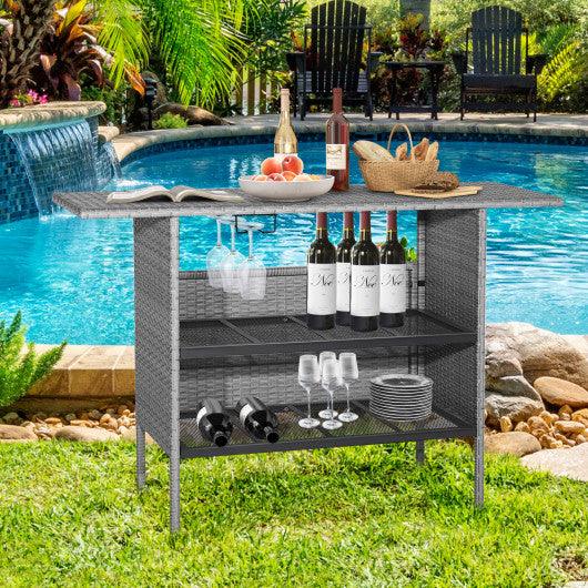 Outdoor Patio Wicker Bar Table with Metal Shelves at Set Shop and Smile