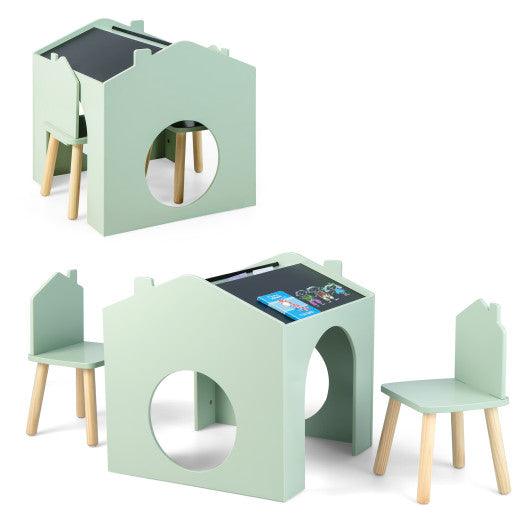3 Pieces Wooden Kids Table and Chair Set-Green at Set Shop and Smile