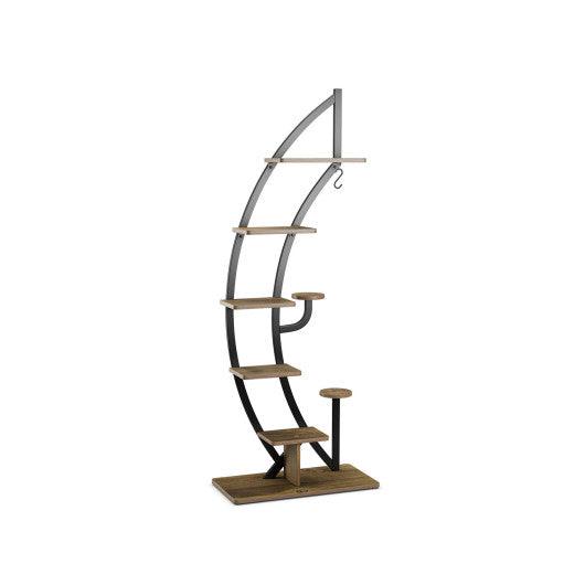 6 Tier 9 Potted Metal Plant Stand Holder Display Shelf with Hook-Natural at Set Shop and Smile