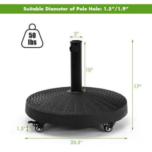 50 LBS Patio Wicker Style Resin Umbrella Base Stand Heavy Duty with Wheels at Set Shop and Smile