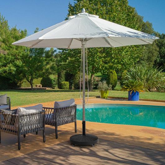 50 LBS Patio Wicker Style Resin Umbrella Base Stand Heavy Duty with Wheels at Set Shop and Smile