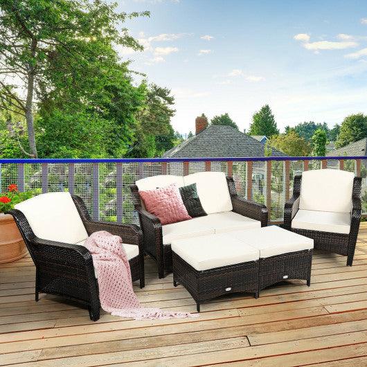 5 Pieces Patio Rattan Sofa Set with Cushion and Ottoman-Off White at Set Shop and Smile