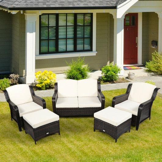 5 Pieces Patio Rattan Sofa Set with Cushion and Ottoman-Off White at Set Shop and Smile