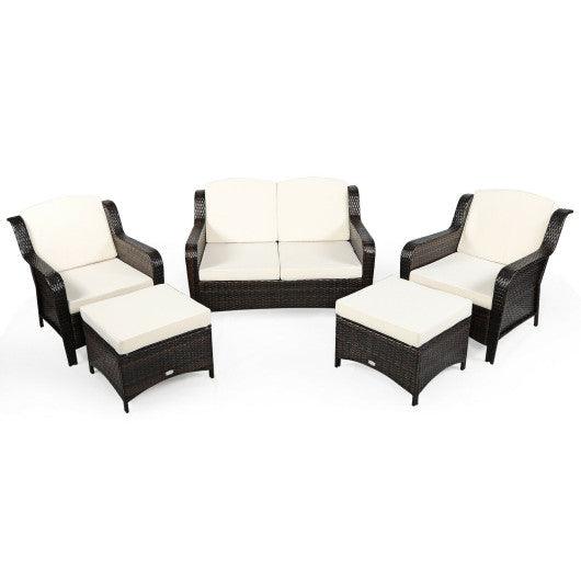 5 Pieces Patio Rattan Sofa Set with Cushion and Ottoman-Off White at Set Shop and Smile