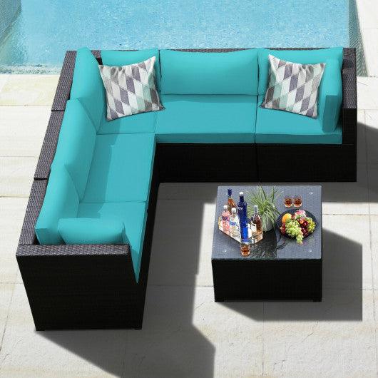 6 Pieces Patio Furniture Sofa Set with Cushions for Outdoor-Turquoise at Set Shop and Smile