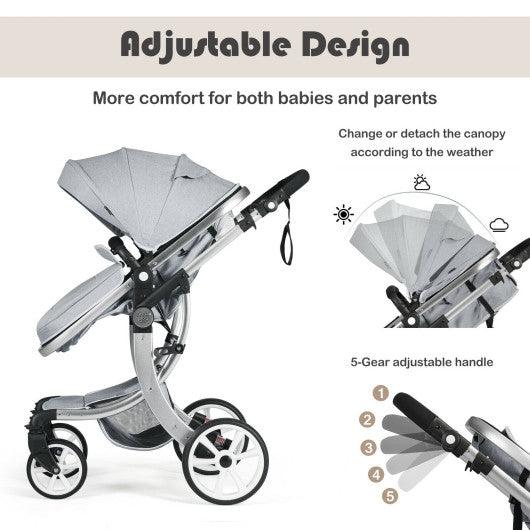 Folding Aluminum Infant Reversible Stroller with Diaper Bag-Gray at Set Shop and Smile