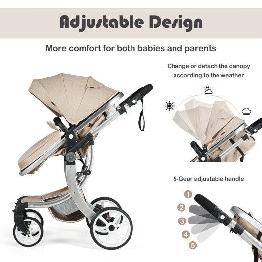 Folding Aluminum Infant Reversible Stroller with Diaper Bag-Beige at Set Shop and Smile