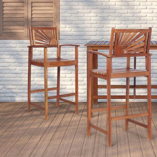2 Pieces Outdoor Acacia Wood Bar Chairs with Sunflower Backrest and Armrests at Set Shop and Smile
