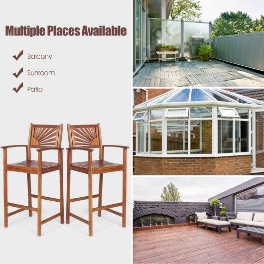 2 Pieces Outdoor Acacia Wood Bar Chairs with Sunflower Backrest and Armrests at Set Shop and Smile