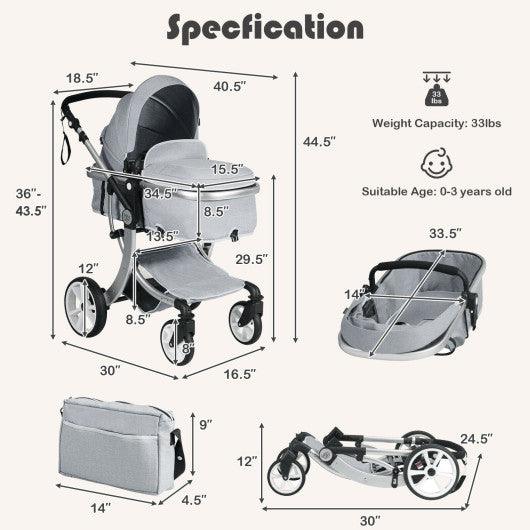 Folding Aluminum Infant Reversible Stroller with Diaper Bag-Gray at Set Shop and Smile