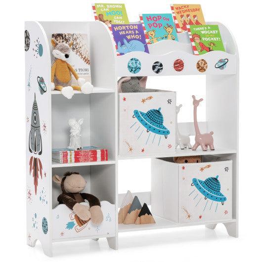 Kids Toy and Book Organizer Children Wooden Storage Cabinet with Storage Bins at Set Shop and Smile