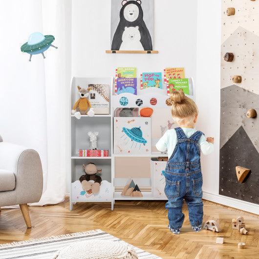 Kids Toy and Book Organizer Children Wooden Storage Cabinet with Storage Bins at Set Shop and Smile