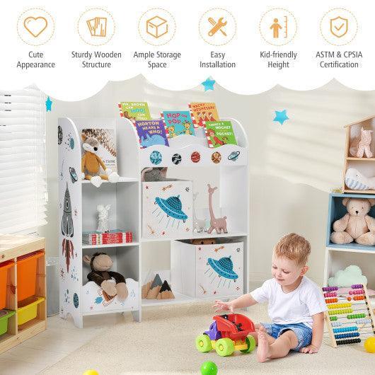 Kids Toy and Book Organizer Children Wooden Storage Cabinet with Storage Bins at Set Shop and Smile