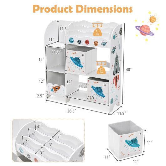 Kids Toy and Book Organizer Children Wooden Storage Cabinet with Storage Bins at Set Shop and Smile