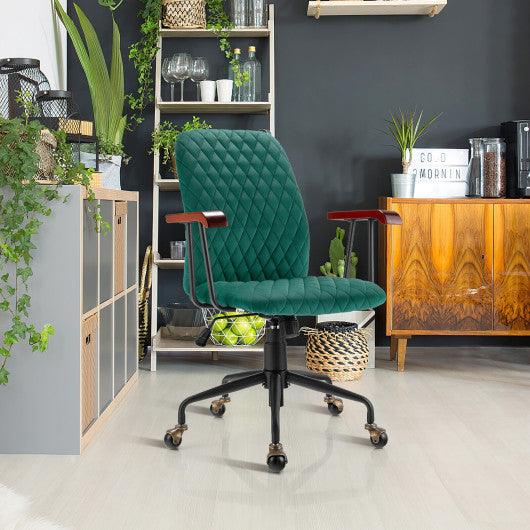 Velvet Home Office Chair with Wooden Armrest Green at Set Shop and Smile