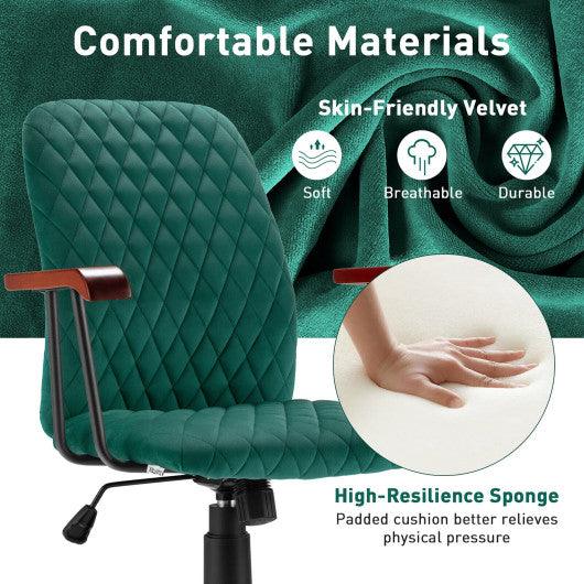 Velvet Home Office Chair with Wooden Armrest Green at Set Shop and Smile