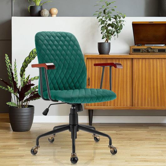 Velvet Home Office Chair with Wooden Armrest Green at Set Shop and Smile
