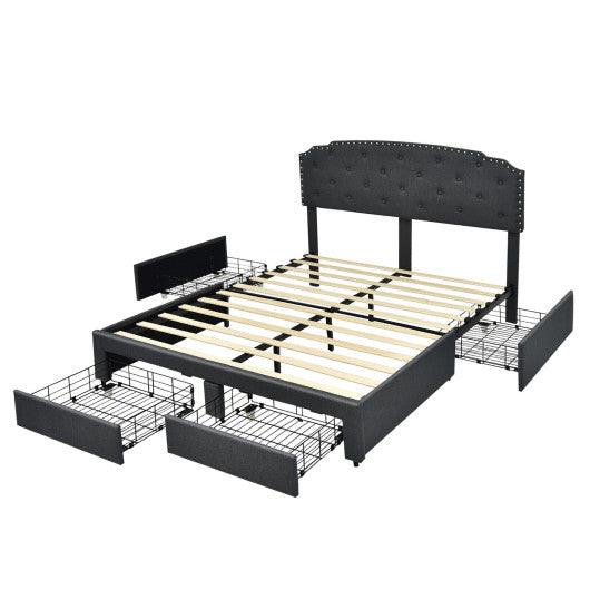 Platform Bed Frame with 4 Storage Drawers Adjustable Headboard at Set Shop and Smile