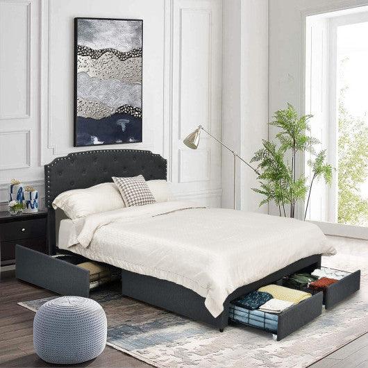 Platform Bed Frame with 4 Storage Drawers Adjustable Headboard at Set Shop and Smile