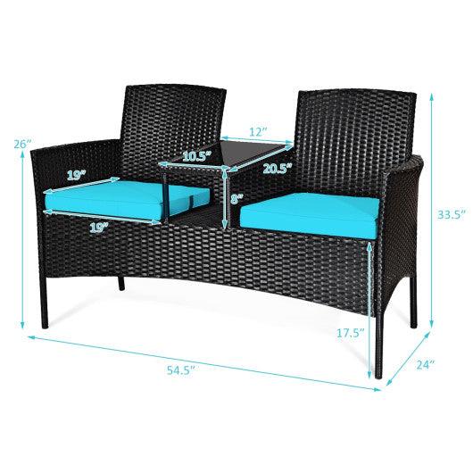 Wicker Patio Conversation Furniture Set with Removable Cushions and Table-Turquoise at Set Shop and Smile