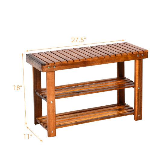 Freestanding Wood Bench with 3-Tier Storage Shelves at Set Shop and Smile