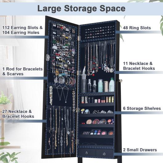 Lockable Mirrored Jewelry Cabinet Armoire Storage Organizer Box-Black at Set Shop and Smile