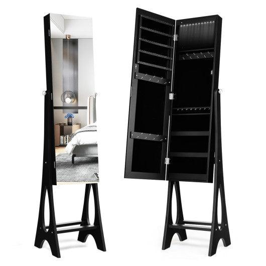 LED Jewelry Cabinet Armoire Organizer with Bevel Edge Mirror-Black at Set Shop and Smile