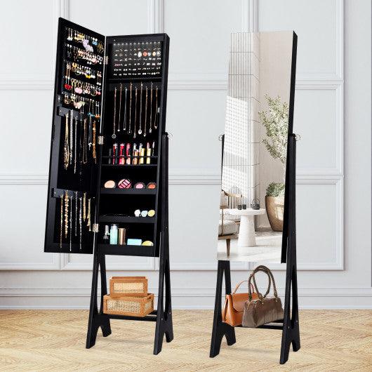 LED Jewelry Cabinet Armoire Organizer with Bevel Edge Mirror-Black at Set Shop and Smile