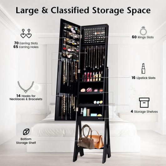 LED Jewelry Cabinet Armoire Organizer with Bevel Edge Mirror-Black at Set Shop and Smile