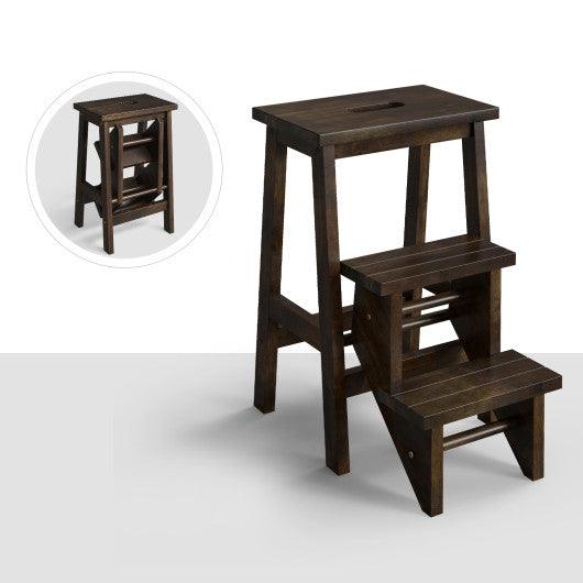 3-in-1 Rubber Wood Step Stool with Convenient Handle-Brown at Set Shop and Smile
