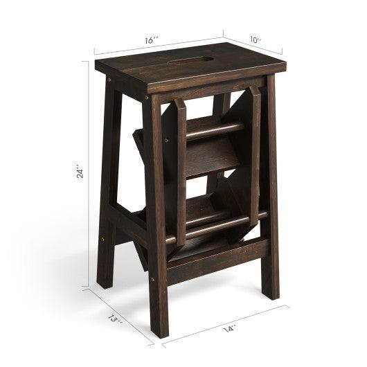 3-in-1 Rubber Wood Step Stool with Convenient Handle-Brown at Set Shop and Smile