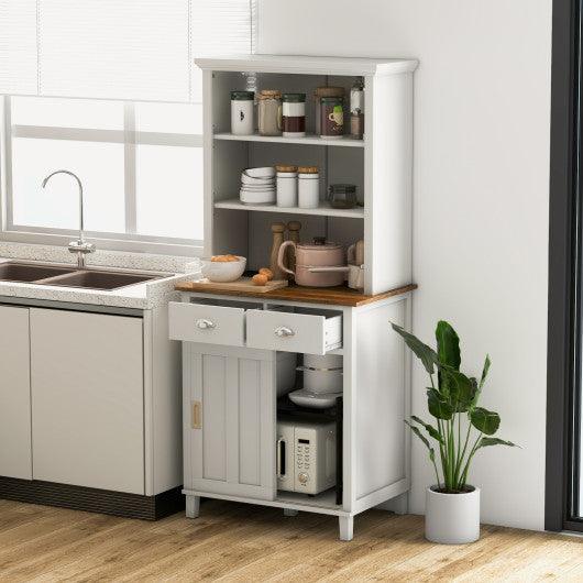 Freestanding Kitchen Pantry with Hutch Sliding Door and Drawer-White at Set Shop and Smile