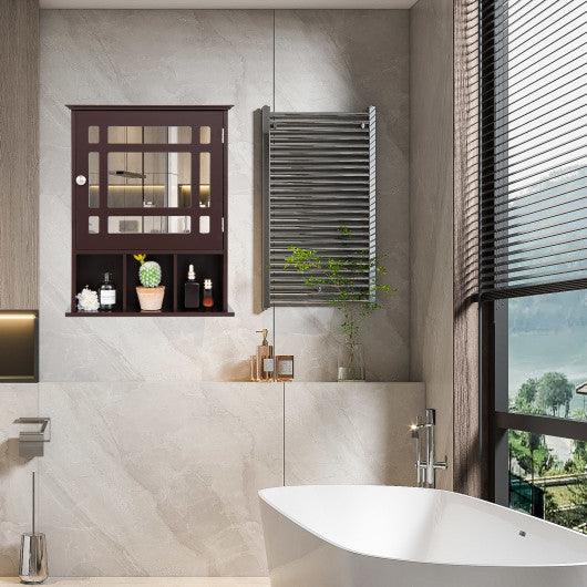 Wall Mounted and Mirrored Bathroom Cabinet-Brown at Set Shop and Smile