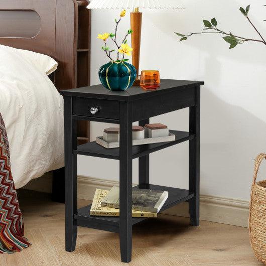 Side End Table with Drawer and 2-Tier Open Storage Shelves for Space Saving-Black at Set Shop and Smile