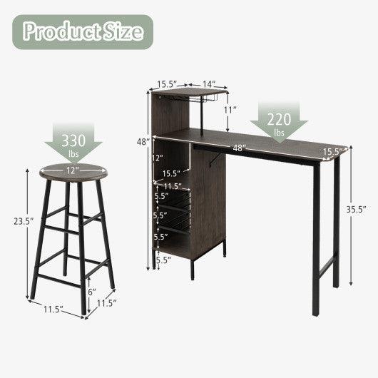 3 Piece Bar Table and Chairs Set with 6-Bottle Wine Rack-Brown at Set Shop and Smile