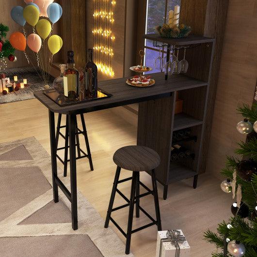 3 Piece Bar Table and Chairs Set with 6-Bottle Wine Rack-Brown at Set Shop and Smile