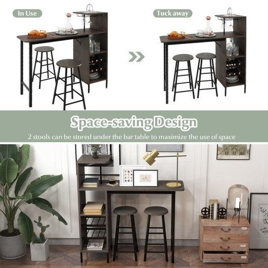 3 Piece Bar Table and Chairs Set with 6-Bottle Wine Rack-Brown at Set Shop and Smile