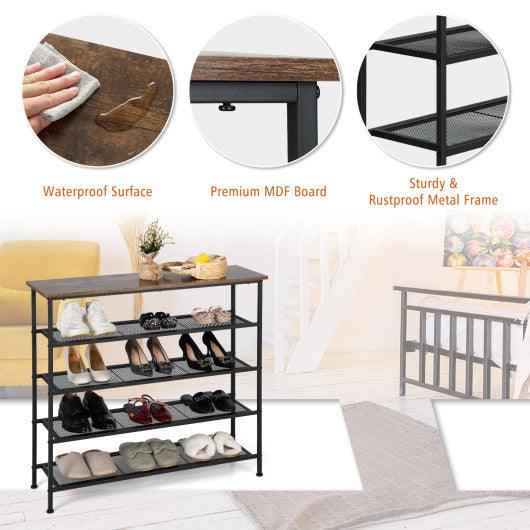 Industrial Adjustable 5-Tier Metal Shoe Rack with 4 Shelves for 16-20 Pairs at Set Shop and Smile
