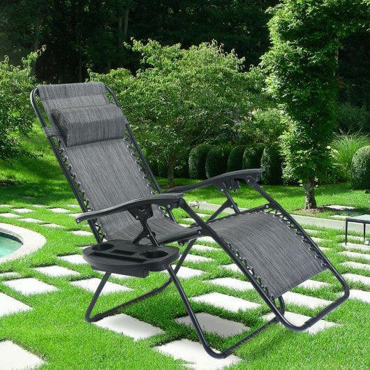 Outdoor Folding Zero Gravity Reclining Lounge Chair with Utility Tray-Gray at Set Shop and Smile