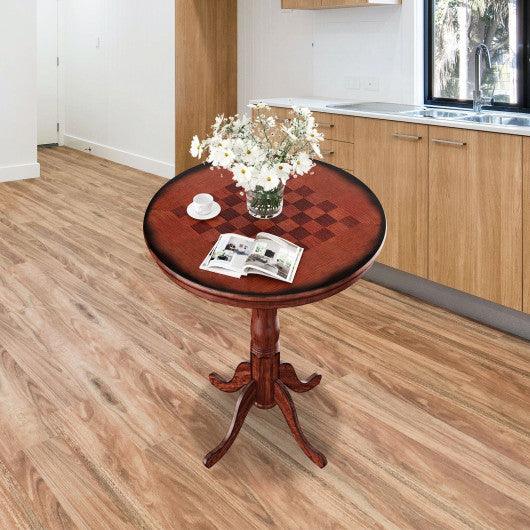 42 Inch Wooden Round Pub Pedestal Side Table with Chessboard at Set Shop and Smile
