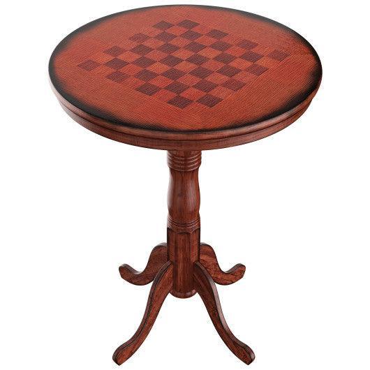 42 Inch Wooden Round Pub Pedestal Side Table with Chessboard at Set Shop and Smile