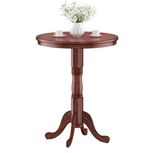 42 Inch Wooden Round Pub Pedestal Side Table with Chessboard at Set Shop and Smile