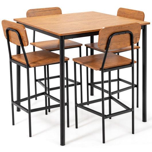 5-Piece Industrial Dining Table Set with Counter Height Table and 4 Bar Stools-Walnut at Set Shop and Smile