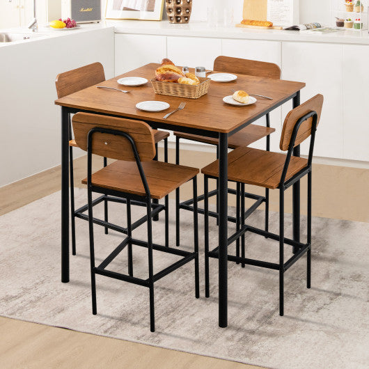 5-Piece Industrial Dining Table Set with Counter Height Table and 4 Bar Stools-Walnut - Set Shop and Smile