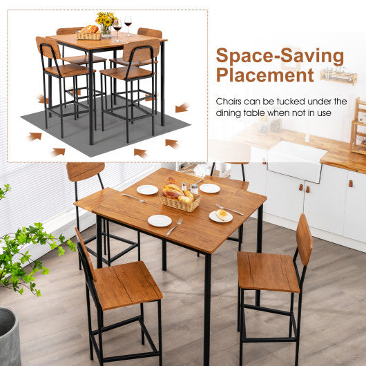 5-Piece Industrial Dining Table Set with Counter Height Table and 4 Bar Stools-Walnut - Set Shop and Smile