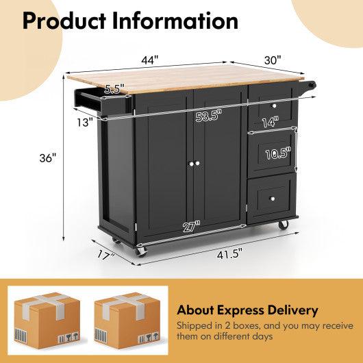 Kitchen Island Trolley Cart Wood with Drop-Leaf Tabletop and Storage Cabinet-Black at Set Shop and Smile