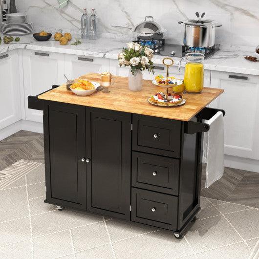Kitchen Island Trolley Cart Wood with Drop-Leaf Tabletop and Storage Cabinet-Black at Set Shop and Smile